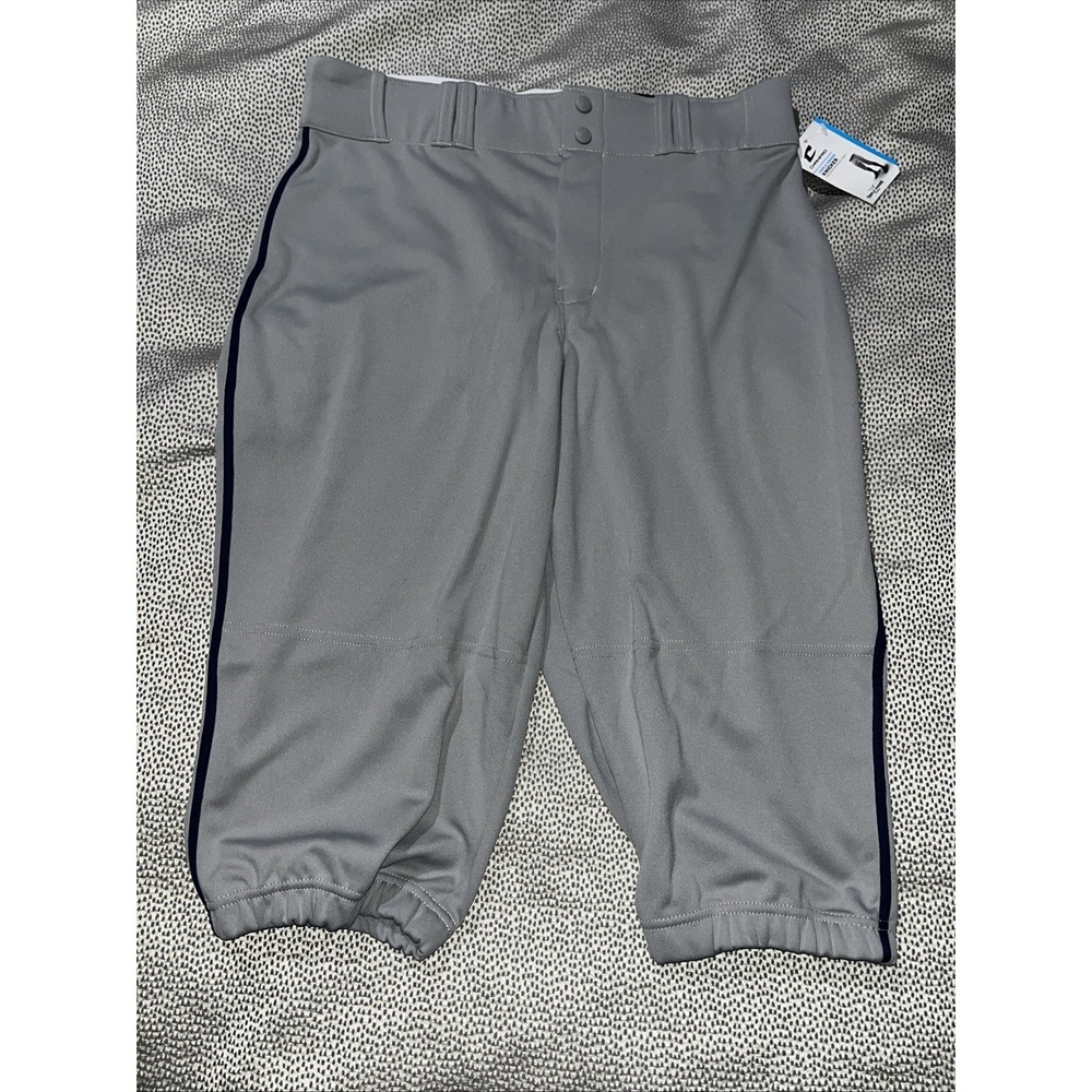 Champro Knicker Loose Fit Premium Baseball Pants Mens Large Grey With Navy Pipe